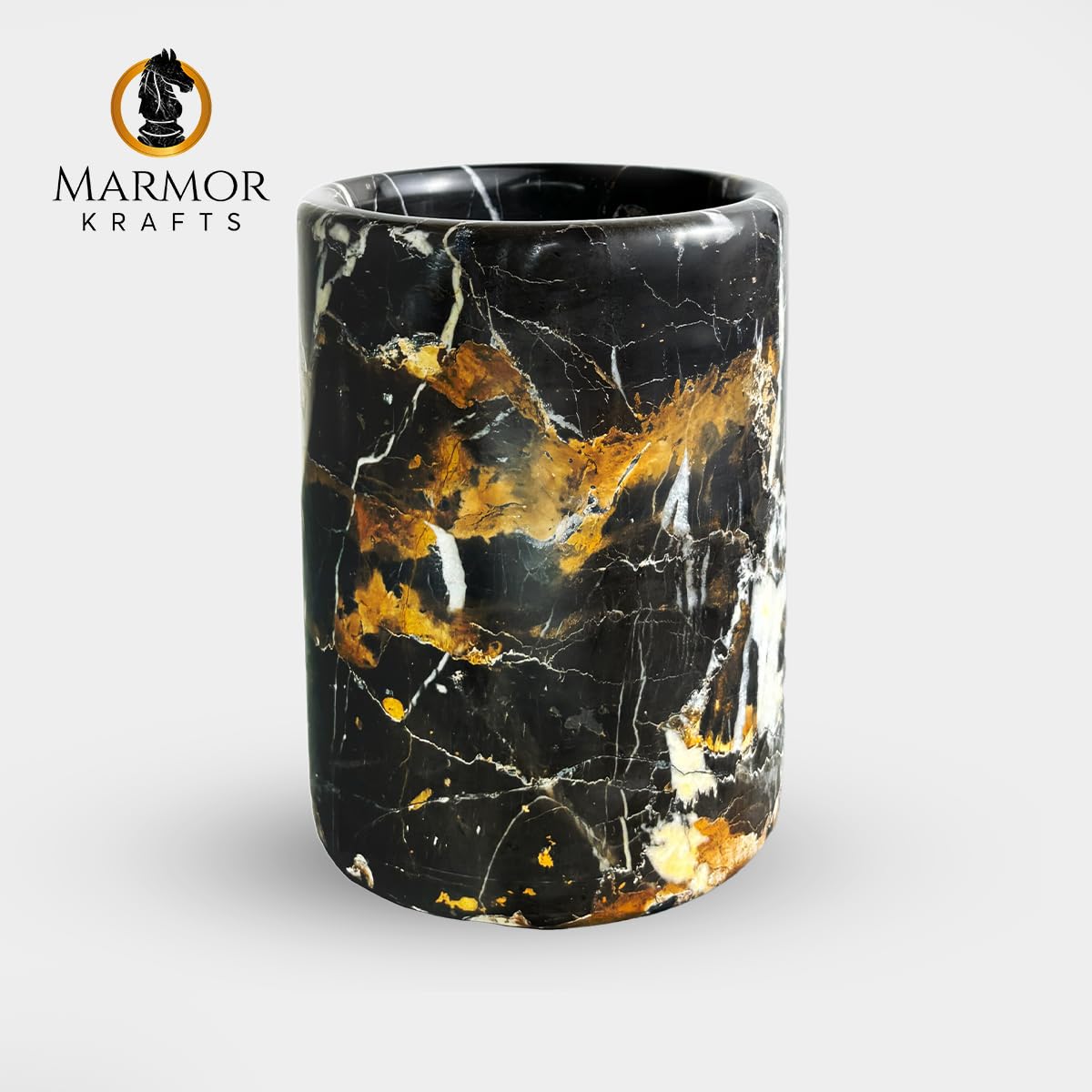 Marmor Krafts Handmade Marble Utensils Holder for Kitchen Utensil Storage and Tabletop - Organizer for Countertops, Pantry, Bathroom, Flower vase, Office & Center Table (Black & Gold)