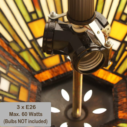 COTOSS Tiffany Pendant Light Fixtures,22" Wide Large Stained Glass Inverted Ceiling Pendant for Dining Room,Antique Style 3 Lights Hanging Lamp for Sitting Room Foyer