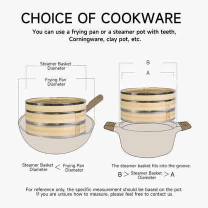 Hcooker 3 Tier Kitchen Bamboo Steamer with Double Stainless Steel Banding for Asian Cooking Buns Dumplings Vegetables Fish Rice