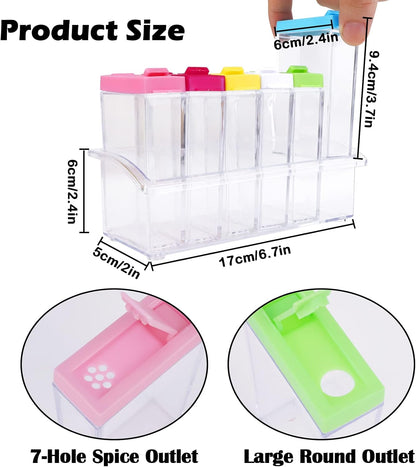 Portable Camper Spice Rack - Plastic Spice Shaker Set of 6 with Lids, Spice Pots Shaker Jars for Kitchen Cooking