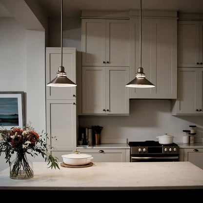 Kichler Grenoble Mini Pendant Light Fixture, Contemporary Kitchen Island Hanging Light with Brushed Nickel Cone Shade, 1-Light 150W Max for Kitchen Island or Dining Room (11" x 8"), 2714NI