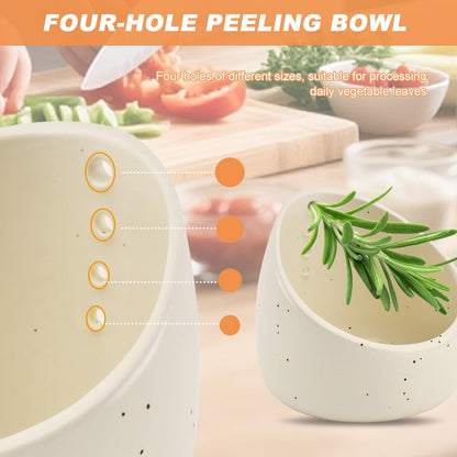Trasylph Pottery Herb Stripper Bowl, Upgrade Handmade Ceramic Herb Peeling Bowl, Different Round Hole Sizes Suitable for Peeling Off The Leafy Assembly(COLOR:White)