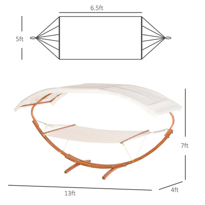 Outdoor Hammock with Stand Accessories, Heavy Duty Wooden e, Extra Large Sun Shade Canopy, Indoor Outside Boho Style Nap Bed, Natural Cotton, White