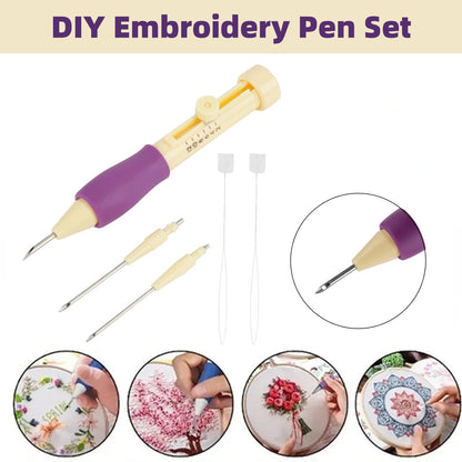 Punch Needle Embroidery Set Embroidery Needle Punch with 3 Sizes Needle Pen Kit Tool for DIY Craft for DIY Threaders Sewing Knitting for Mother(Yellow +)