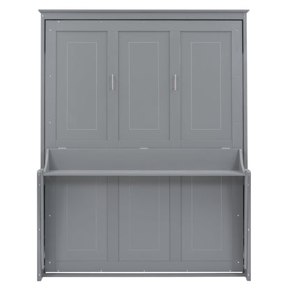 Bellemave Queen Size Murphy Bed with a Shelf, Easy Fold Wood Wall Bed, Space-Saving Wall Bed for Guest Room or Home Office, No Box Spring Needed, Noise Free (Gray)