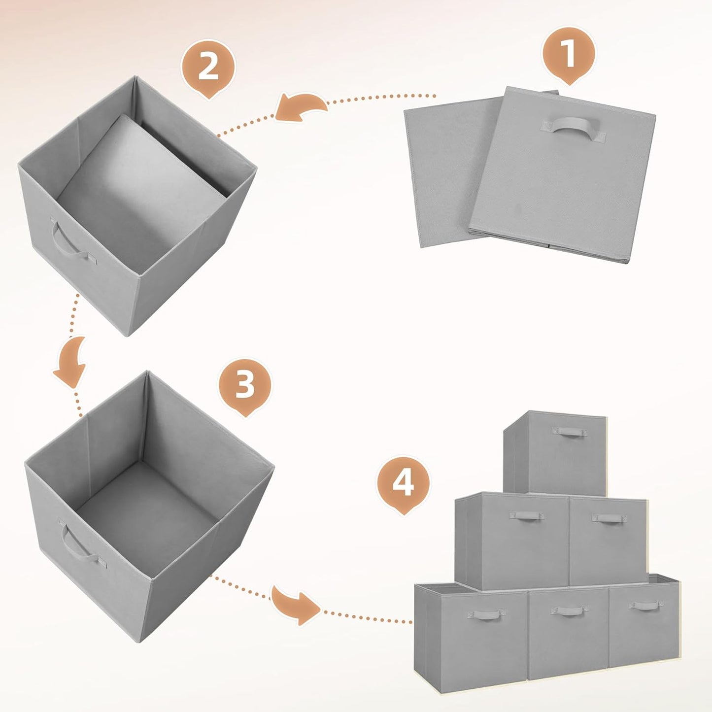 Storage Maniac Storage Cubes - 13-Inch Collapsible Bins with Handles | 10-Pack Grey Fabric Organizers