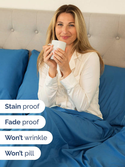 Skiennix Extra Deep Full Sheet Set - 6 Piece Breathable Cooling Sheets - Hotel Luxury Bedding - Denim Blue