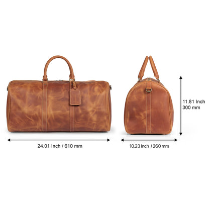 Londo Genuine Top Grain Leather Duffle Bag - Vintage Retro Travel Bag Overnight Weekender Bag Carry on Luggage Bag with Adjustable Shoulder Strap & Interior Pocket - Stylish Gym Bag for Men & Women