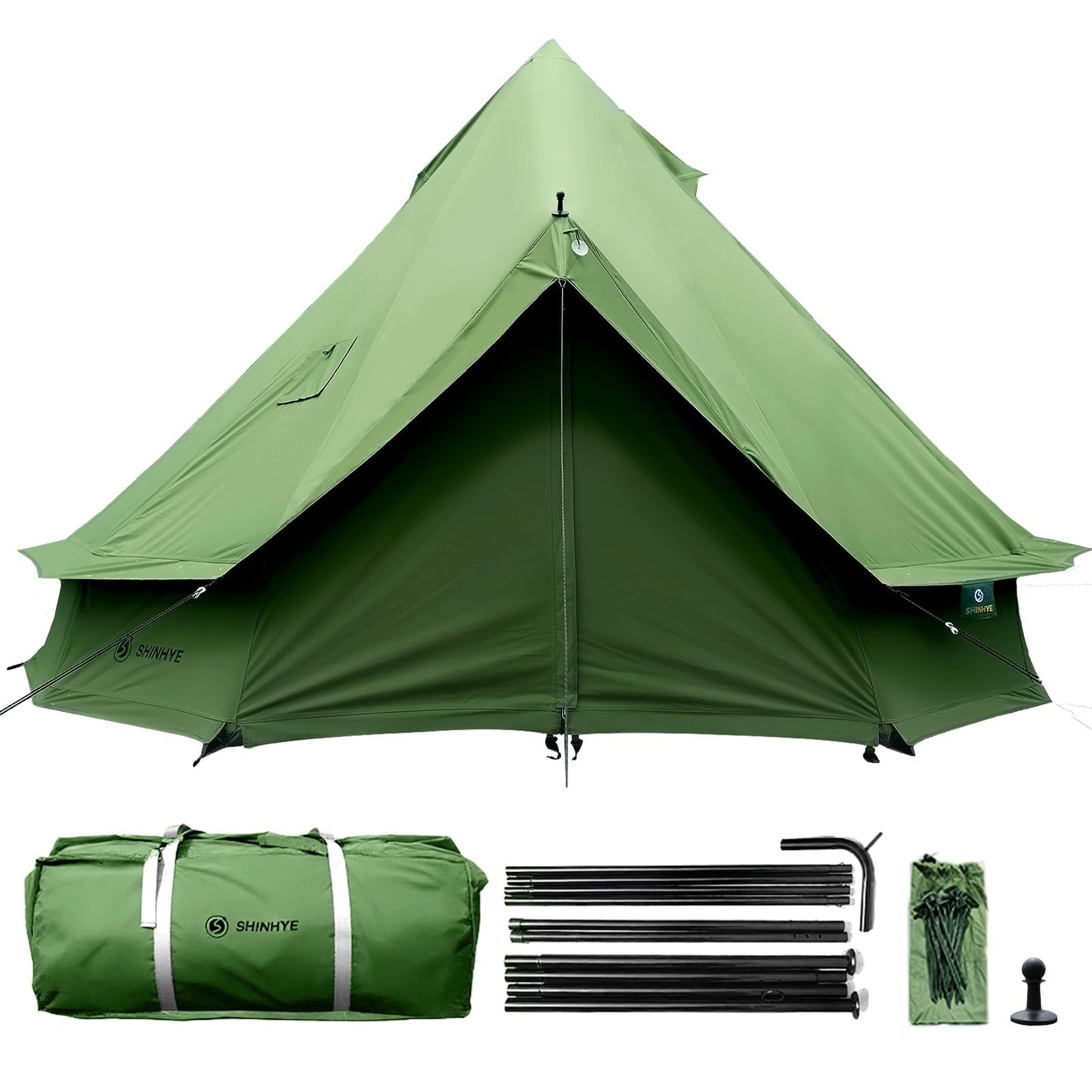Canvas Bell Yurt Tent with Stove Jack, Waterproof Luxury 4 Season Tents for Family Outdoor Camping 100% Cotton Green Glamping Tents for Hunting, Partie, All Year Living (4M- 173 sq. ft yurt)