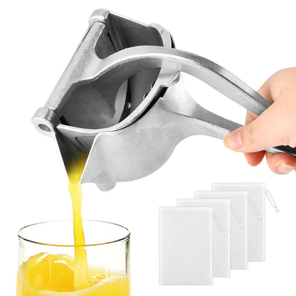 Aluminum Alloy Fresh Fruit Juice Extractor,Hand Juicer Squeezer Lemon Juicer Manual Hand Press with Ergonomic Grip For Orange Citrus Lime Grapefruit With 4filt er bag(Silver,Size:20 * 12 * 10cm)