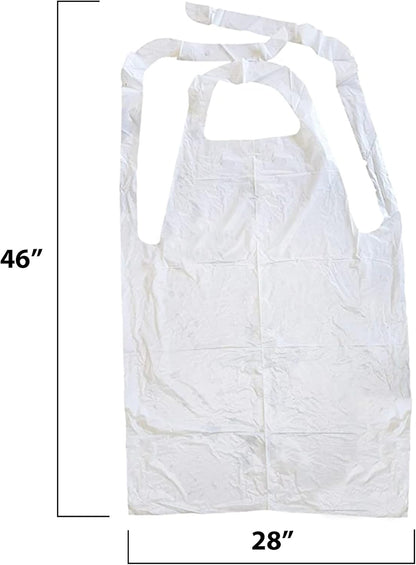 2 46"x28" MT Products Mil White Disposable Poly Aprons - Waterproof Plastic Bibs for Cooking, Dishwashing & Art (Bulk)
