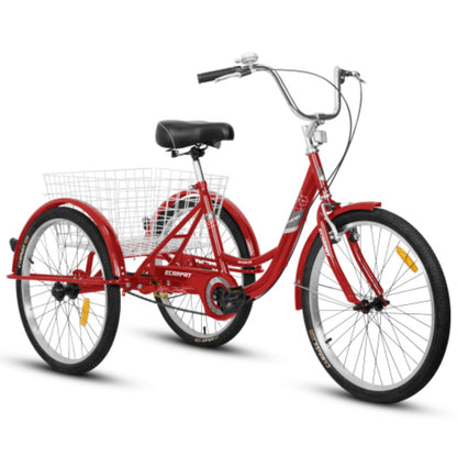 RENPINYOUX Tricycle, Adult Tricycle, 24" Tricycle with Shopping Basket, 350 Lb Capacity, Easy to Install, Suitable for Seniors, Women and Men
