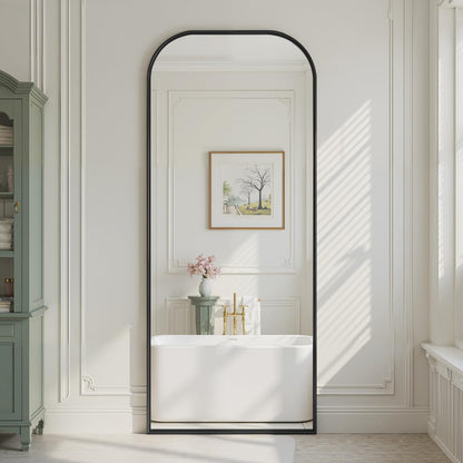 Anpark Oversized Floor Mirror - 71"x30" Arched Freestanding Full Body Mirror with Stand, Hanging or Wall Mounted for Living Room, Bedroom - Black