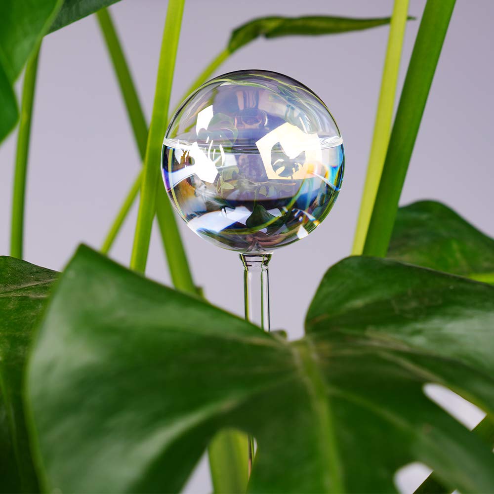 [2 PCS] Light Iridescent Rainbow Gradient Color Clear Glass Self-Watering System Spikes, Automatic Plant Waterer Bulbs