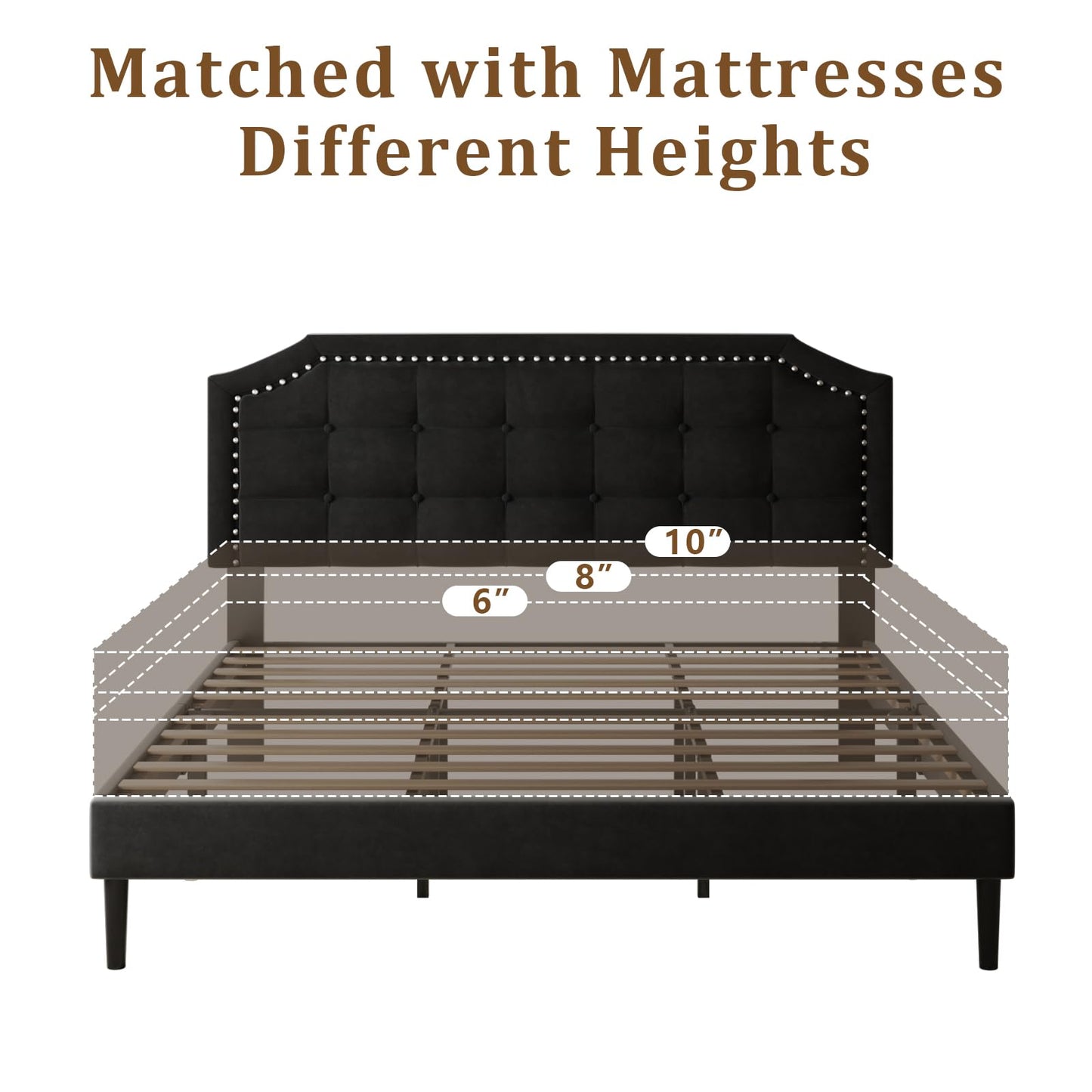 HAOARA King Size Bed Frame, King Size Platform Bed Frame with Upholstered Button Tufted Headboard, Strong Wood Slats, No Box Spring Needed, Mattress Foundation, Easy Assembly Black