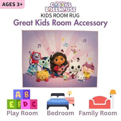 DreamWorks Gabby's Dollhouse Kids Room Non Slip Area Rug, 69 in x 52 in, (Official Licensed Product) By Franco