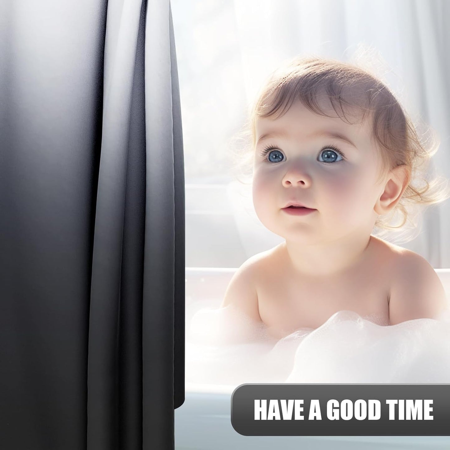 OLANLY Luxury Ombre Shower Curtain Set - Waterproof & Washable, Black and Grey | 72x72 Inches
