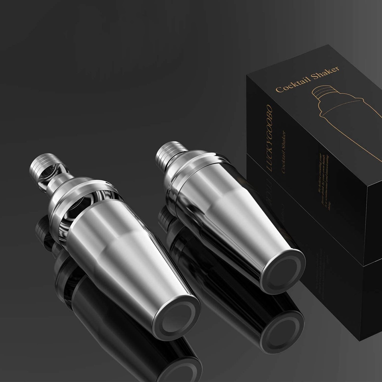 LUCKYGOOBO Cocktail Shaker with Double Measuring Jigger,Professional Stainless Steel 24oz Martini Shaker Set,Drink Built-In Strainer,Bartender Kit.
