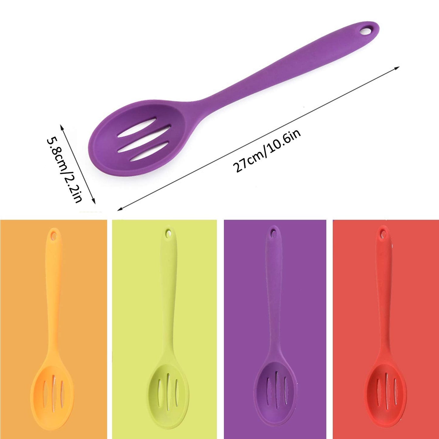 4 Pieces Silicone Slotted Spoons,Nonstick Mixing Serving Spoons for Kitchen Cooking Bake Stir Draining Tool