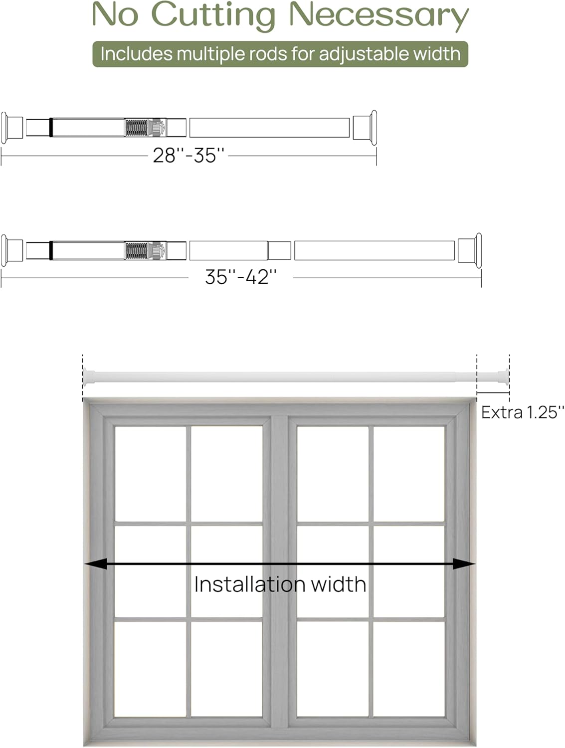 ALLZONE Heavy Duty Tension Shower Curtain Rod, 28-42 Inches, Adjustable Non-Slip for Bathroom and Closet