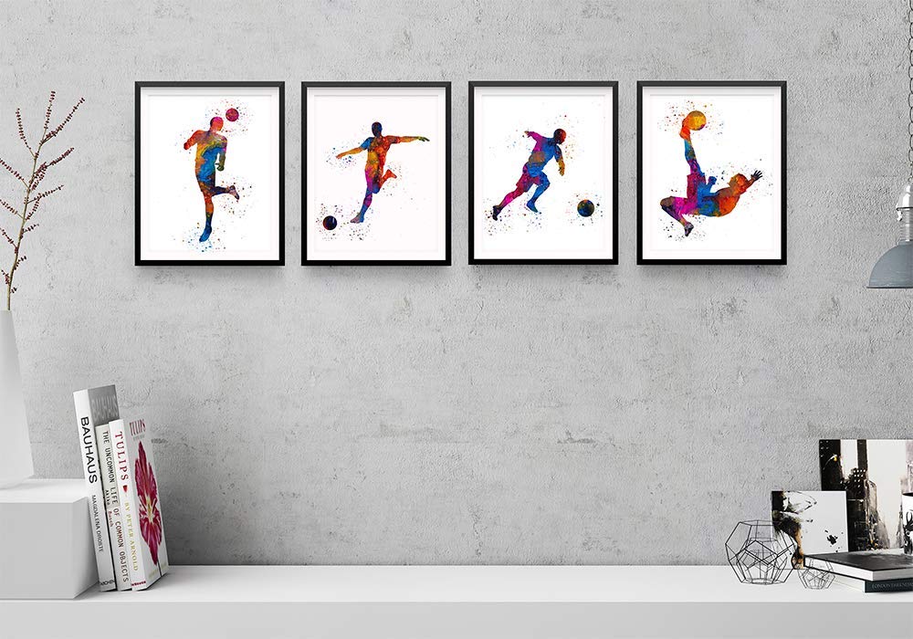 Soccer Player Abstract Sport Wall Art - 8x10" Set of 4 for Male Players, Coaches, and Fans
