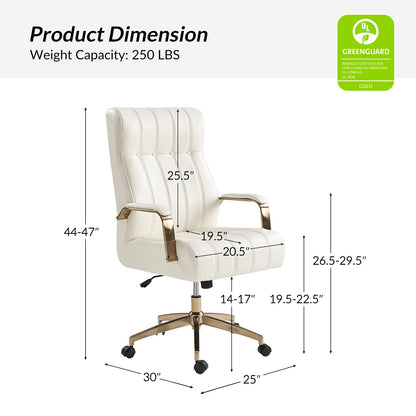 HULALA HOME Modern Executive Office Chair, Faux Leather Tufted Ergonomic Desk Chair with Gold Plated Base & Armrests, 360° Swivel Adjustable Height Tilt Home Office Chair for Work/Study