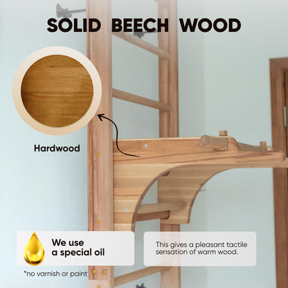 Swedish Ladder Wall Stall Bars for Kids and Adults, made of Solid Beech Wood, Withstands Loads up to 880 lbs, with Removable Pull-Up Bar, Dip Bar, Gymnastics and Exercise Indore Gym