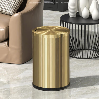 LEASYLIFE 9L/2.4Gal Gold Trash Can,Brass Bathroom Garbae Can with Flipping Lid,Small Brass Garbage Can for Office, Laundry Room,Bedroom,Hotel
