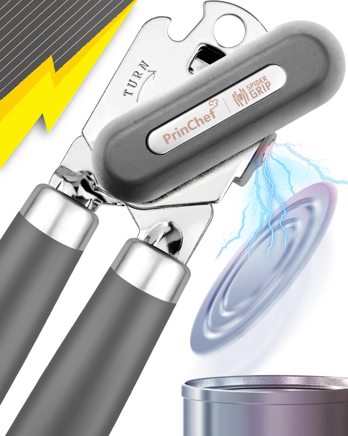 SPIDER GRIP Can Opener, No-Trouble-Lid-Lift Manual Handheld Can Opener with Magnet, Smooth Edge Safe Cut for Beer/Tin/Bottle, Big Turning Knob Anti-Slip Handle Good for Seniors with Arthritis