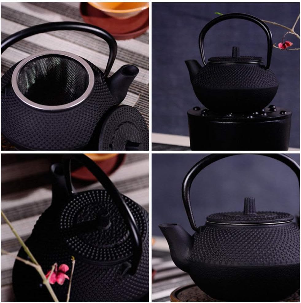 PATKAW Japanese Tetsubin Cast Iron Teapot, Stovetop Kettle for Loose Leaf Tea, Black (7.20X7.00X4.30cm)