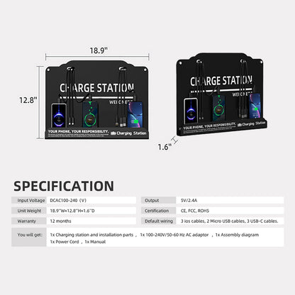 Wall Mounted Cell Phone Charging Station Mobile Phone Charging Station | Fast Charging 8 Device | Compatible with iphone ipad Smartphone Tablets Port | Great for Offices Hotel Hospital Airport (Black)