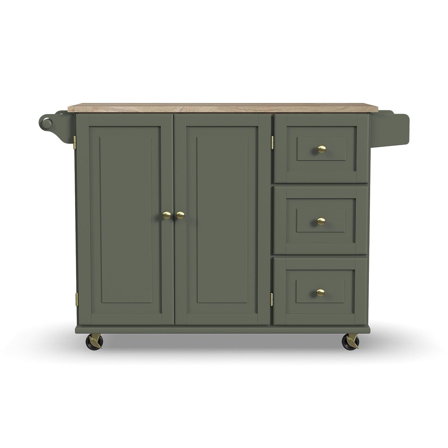 Homestyles Mobile Kitchen Island Cart with Wood Top and Dropleaf Breakfast Bar, 18" D x 53.5" W x 36" H, Green