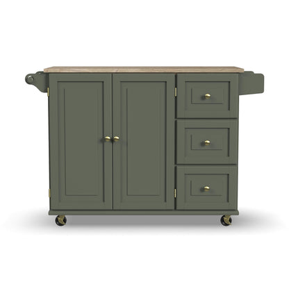 Homestyles Mobile Kitchen Island Cart with Wood Top and Dropleaf Breakfast Bar, 18" D x 53.5" W x 36" H, Green