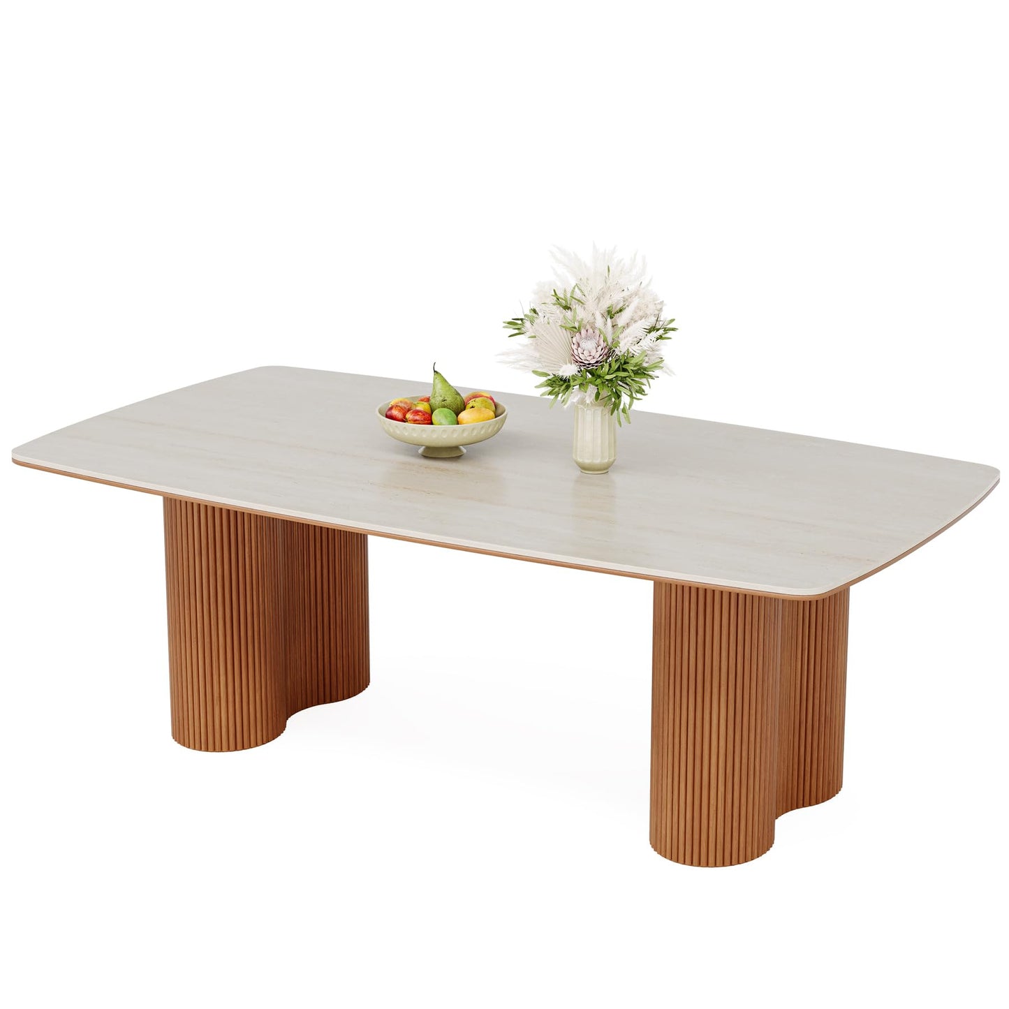 Tribesigns 78.7" Sintered Stone Dining Table for 8-10，Luxury Rectangular Kitchen Table with Solid Wood Legs, Mid-Century Dining Room Table for Living Room