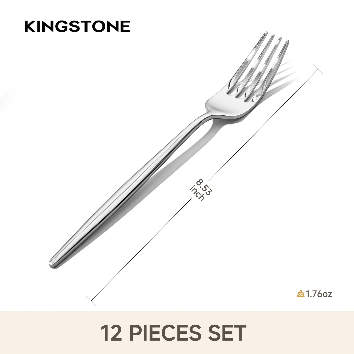 KINGSTONE 12-Piece Dinner Forks Set (8.5"), Food Grade 18/10 Stainless Steel Forks Silverware, Metal Salad Fork for Home and Kitchen, Weddings, Party, Restaurant, Mirror Polished & Dishwasher Safe