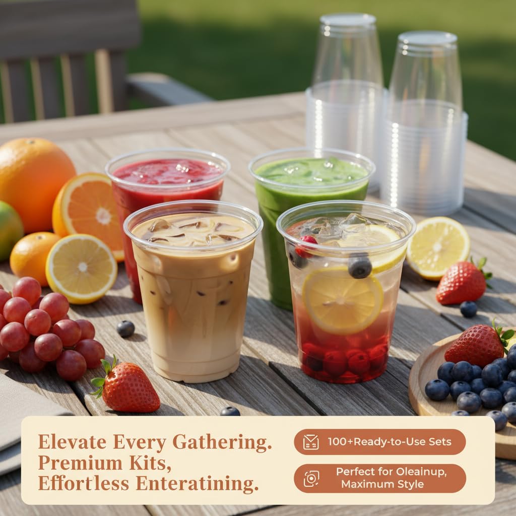 Voatree 110 Pack Clear Plastic Cups with Lids and Straws, 16 oz Disposable Iced Coffee Cups To Go, BPA-Free Cold Drink Cups for Smoothie, Matcha, Parties