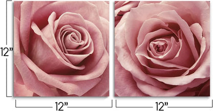 Gardenia Art Pink Rose Close Up Canvas Wall Art, 2 Piece Blush Pink Floral Paintings for Living Room or Office 12"x12"