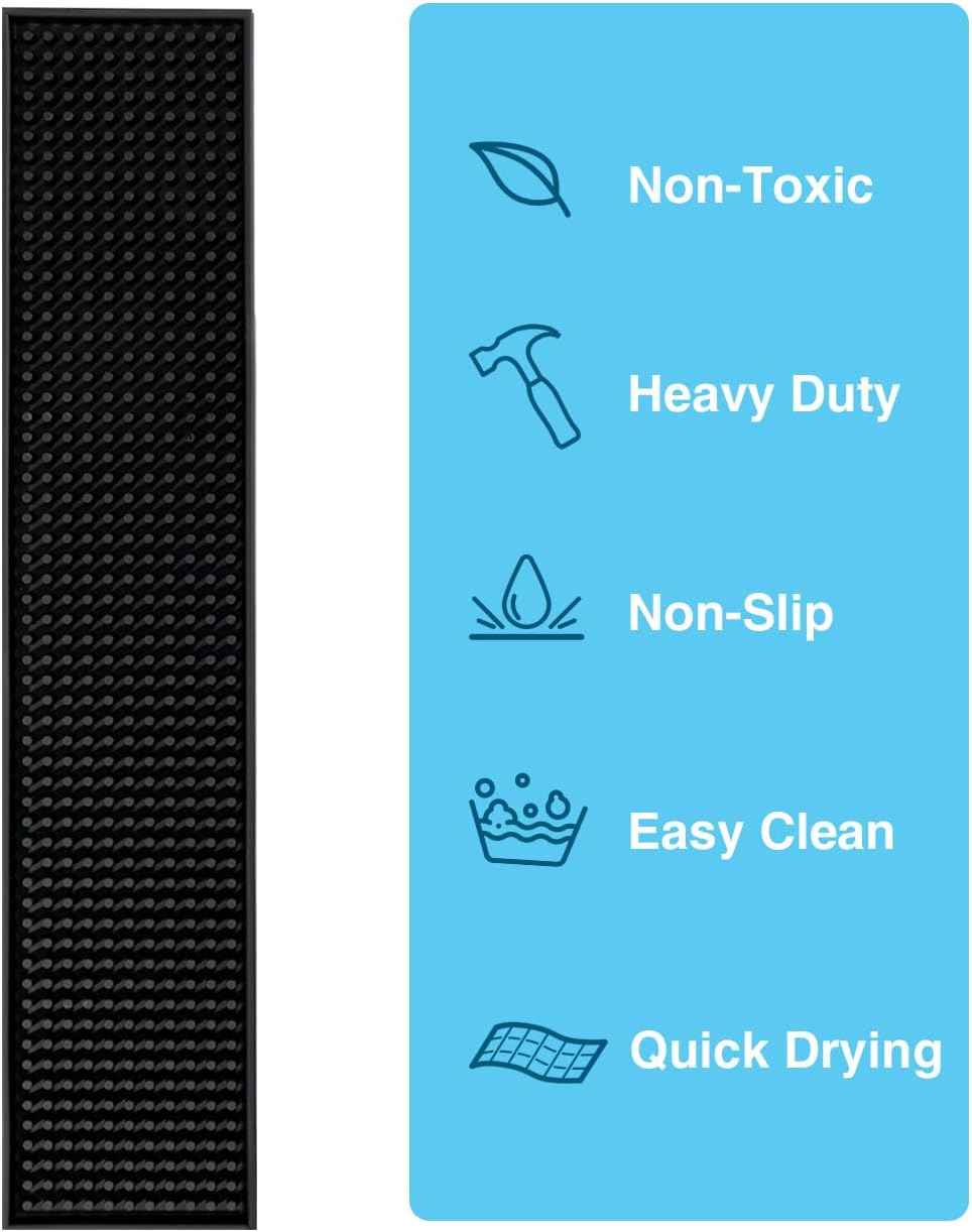 17.5x3.5 inches (Pack 2) BARsics Long PVC Bar Rail Mat Non-Slip Serving Spill Mat