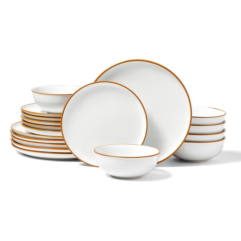 VEVOR Dinnerware Set, Service for 6 (18 PCS), Round Plates and Bowls Sets, Scratch Resistant Ceramic Dinner Ware, Dishwasher and Microwave Suitable Kitchen Dish, for Dessert Salad Soup Pasta, White