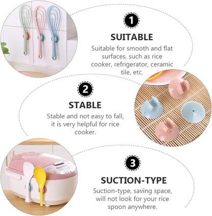 YARDWE 4Pcs Rice Cooker Spoon Holder, Blue, Suction Rack Spoon Storage Stand for Rice Maker Cooker