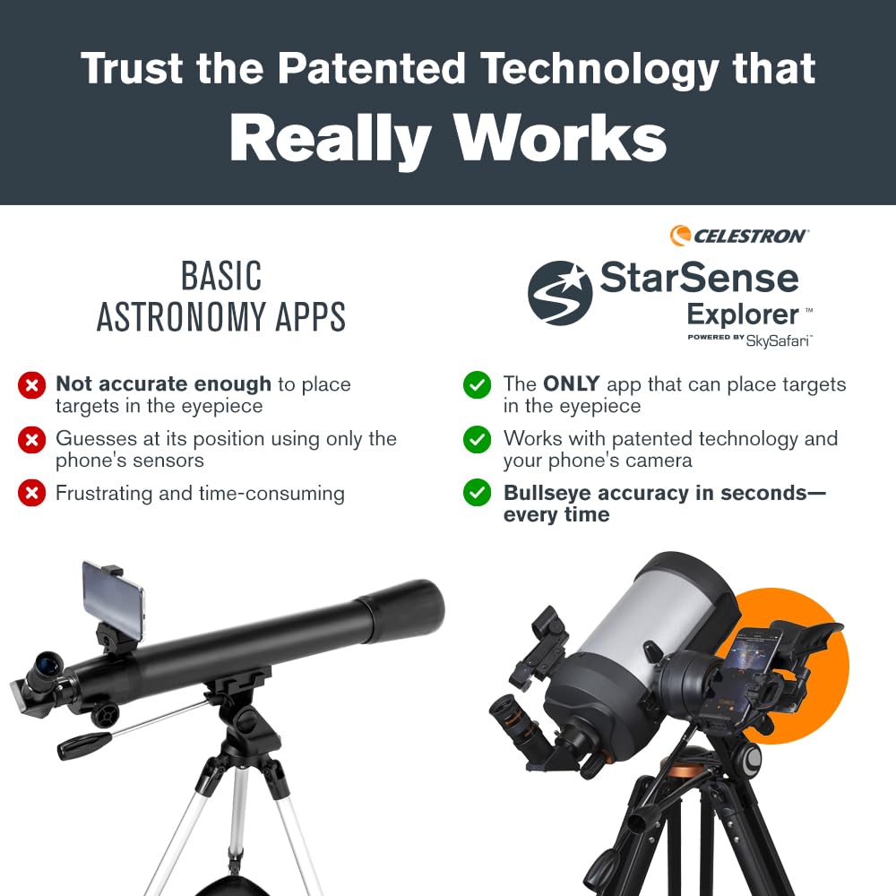 Celestron StarSense Explorer DX 5-inch App-Enabled Telescope – 130mm Schmidt-Cassegrain with Smartphone Dock & StarSense App – iPhone & Android Compatible – Easy-to-Use for Beginners