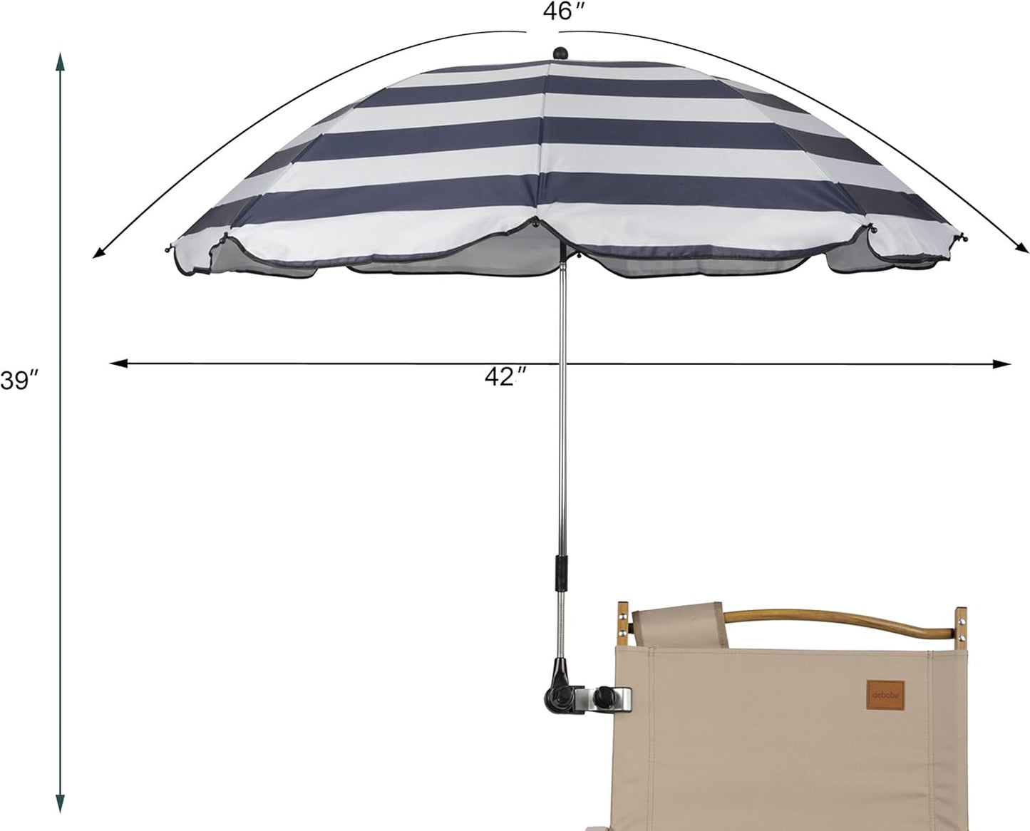 GRANDMEI Clamp,46 inches 50+ Chair Umbrella with UPF Clip on Parasol for Patio,Beach Chairs,Strollers,Wheelchairs,Golf