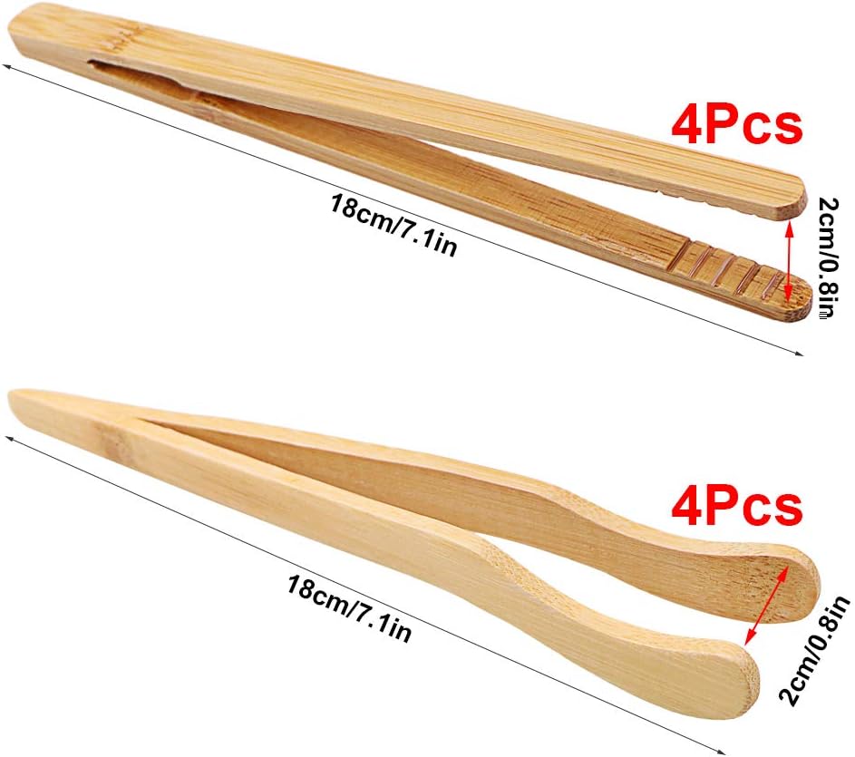 Hysagtek Bamboo Toast Tongs, Wooden Bread & Pickle Serving Tongs, 8 Pack, 7.08 Inches
