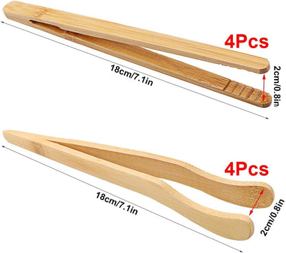Hysagtek Bamboo Toast Tongs, Wooden Bread & Pickle Serving Tongs, 8 Pack, 7.08 Inches