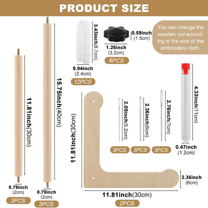 Adjustable Embroidery Table Stand, Wood Embroidery Hoop Holder, Hands-Free Cross Stitch Scroll Frame Needlepoint Stand for Lap/Table Top Stitching Sewing, 11.8" & 15.75" 2 Size Rod(Color:Wood)