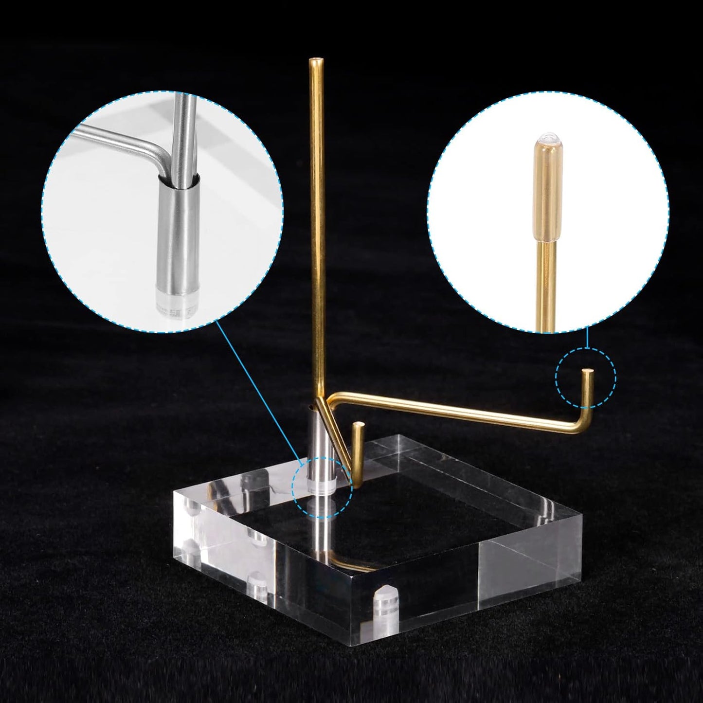 PATIKIL 2.4" x 2.4" x 1" Acrylic Display Stands, Brass Arm Crystal Display Stand for Mineral Gemstone