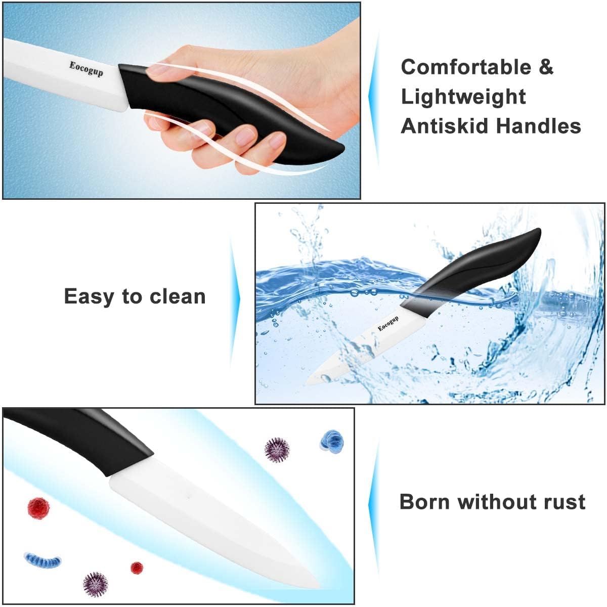 Paring Knife with Large Handle, Super Sharp 4 Inch Ceramic Blade, Rust Proof Stain Resistant, ABS Handle, Black