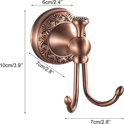 Red Copper Bath Towel Hooks, Wall Mounted Bathroom Hardware Accessories with Pattern Carving Design