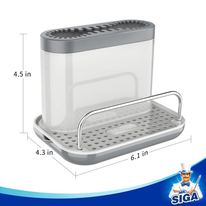 MR.SIGA Sink Caddy, Kitchen Sink Organizer Sponge Brush Holder with Drip Tray, White & Gray