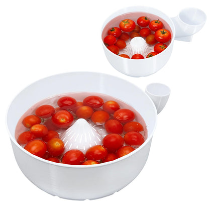 STHF Hydro Bowl 2-Pack- 3D-Printed 4-in-1 Multifunctional Fruit Washing Bowl with Snail Drain, Automatic Cleaner Spinner for Efficient Rinse & Drain, Space-Saving Kitchen Sink Storage Basket Set